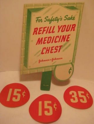 Old Rexall Drug Store Cardboard Advertising Sign Johnson & Johnson Medicine