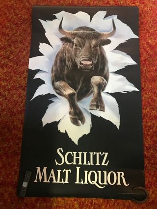 Vintage Schlitz Beer Sign Bull Malt Liquor Large Poster Advertising Mancave 1980