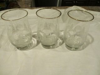 3 Arbys Christmas Winter White Tumblers Water Trees Tulip Glasses Footed