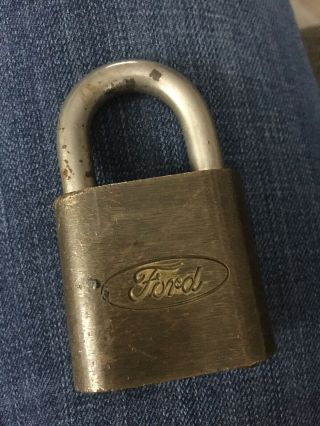 Vintage Ford Padlock Lock With Blank Number Key Solid Brass Heavy duty 2