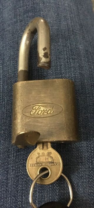 Vintage Ford Padlock Lock With Blank Number Key Solid Brass Heavy duty 3