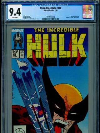 1988 Marvel Incredible Hulk 340 Todd Mcfarlane Wolverine Cgc 9.  4 White Box6