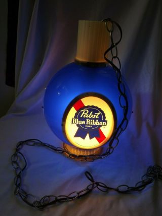 Pabst Blue Ribbon Lighted Beer Sign Globe Hanging Chandelier Swag Light 1960 