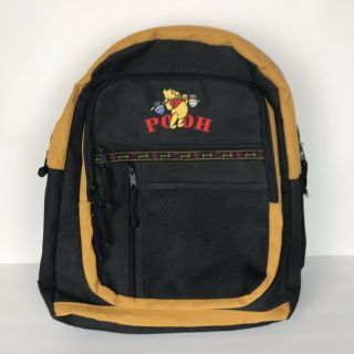 Vintage Winnie The Pooh Backpack Embroidered Black Gold Multipocket