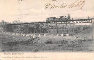 Pitrufquen,  Chile Train On Long Bridge Over Tolten River 1906