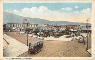 Iquique,  Chile,  Plaza Carlos Condell Overview,  Horse Drawn Trolley C 1915 - 30
