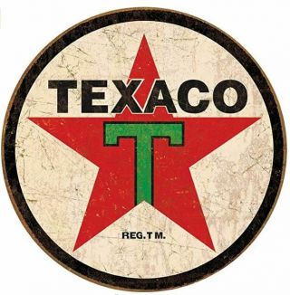 Texaco Gas And Oil Round Tin Sign Rustic Metal Gas Station Wall Art