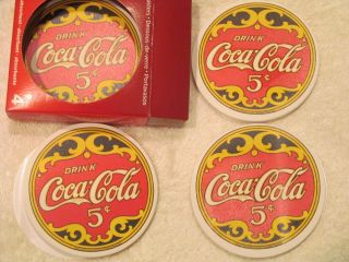 Set Of 4 Coca Cola Absorbent Stoneware Coasters With Cork Back Nib