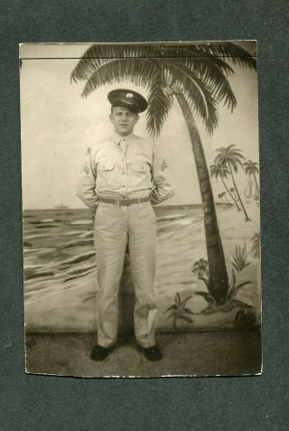 Vintage Photo Wwii Army Soldier Tropical Island Beach Photobooth Arcade 992037