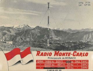 1958 Qsl: Radio Monte Carlo,  Monte Carlo,  Principauté Monaco