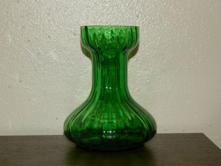 Emerald Green Blown Art Glass Ribbed Hyacinth Bulb Forcing Starter Vase