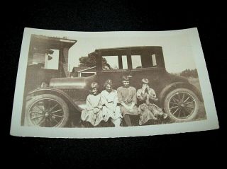 Vintage Photograph Of Girls Sitting On Sidestep Of Car 1920/30s 4.  5 X 2.  3/4