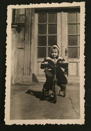 Vintage Old Photo Of Little Girl Riding Her Antique Bike/tricycle 4118