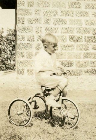 Ph230 Vtg Photo Boy On His Tricycle C Early 1900 