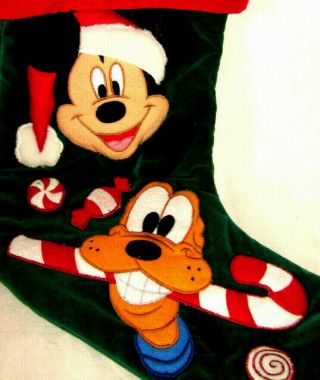 Mickey Mouse & Pluto Disney Company Velvety Dimensional Christmas Stocking