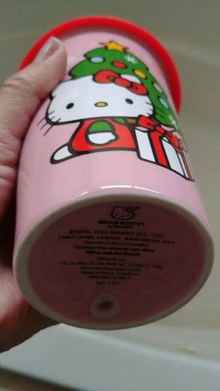 SANRIO HELLO KITTY Pink Ceramic 16 Ounce Mug Lid Travel Cup 2013 Xmas Edition 3