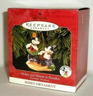 Hallmark Christmas Ornament Disney Mickey And Minnie In Paradise Mib