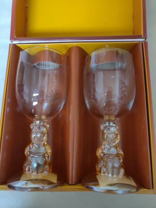 Winnie The Pooh Amber Glass Wine Goblet Pair By Onishi M.  D Disney In Japan
