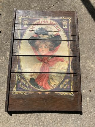 Vintage Olympia Brewing Co.  Beer Girl Wood Plaque Wall Sign 24x36