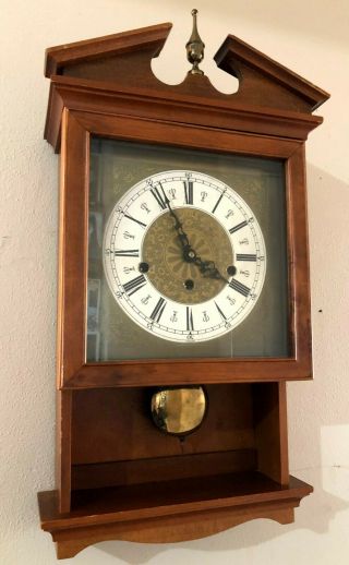 Vintage 20 " Elgin Germany Mechanical Wind Up 1/4 Hour Chime Regulator Wall Clock
