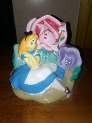 Vintage Disney Alice In Wonderland Ceramic Glaze Piggy Bank W/flowers