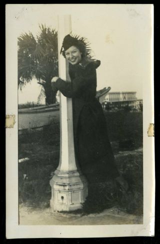 Vintage Photo Pretty Flapper Girl Poses At Daytona Beach 1936 Fashion Palm Tree