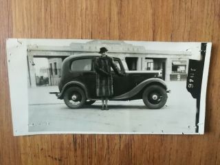 Lady Wearing A Fur Coat In Front Of Car - C.  1930s Photo - Clevedon Marine Lake?