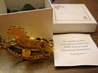 Danbury Annual Gold Christmas Ornament 20 Kt Gold Plated 1990 Rocking Horse