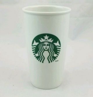 Starbucks Logo White Ceramic Tumbler 2011 Green Siren Togo Cup 12 Oz - - No Lid - -