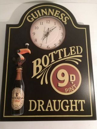 Guinness Bottled Draught Wall Clock Bar Pub Man Cave Raised Sign Toucan 18 " Tall