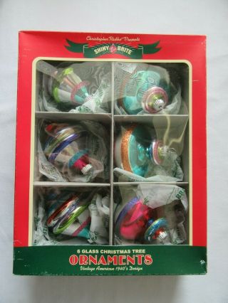 Set Of 6 - 3 " Christopher Radko Shiny Brite Christmas Ornaments Box