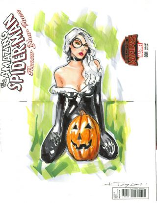 Black Cat Art Sketch Cover Variant Comic Book Spiderman Halloween Sexy