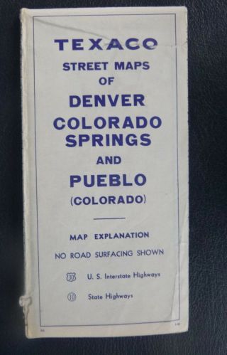 1952 Denver Colorado Springs Pueblo Street Map Texaco Oil Gas Colorado