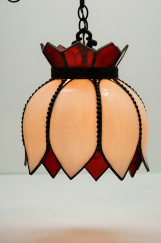 Vintage Tiffany Style Hanging Ceiling Lamp Retro Red/white Stained Glass