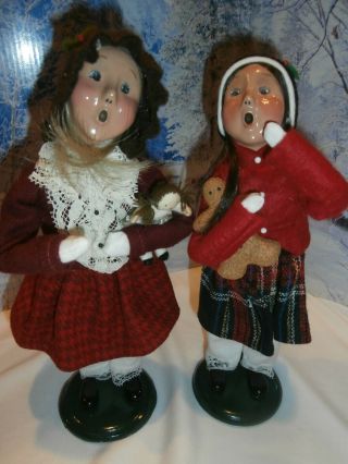 Christmas Buyers Choice Two Caroling Girls 10 " Red Plaid Ginger Bread & Doll