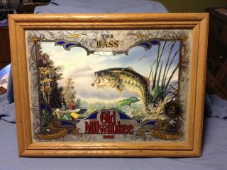 Old Milwaukee Beer The Bass Mirror Wildlife Series 2 Man Cave Bar Picture