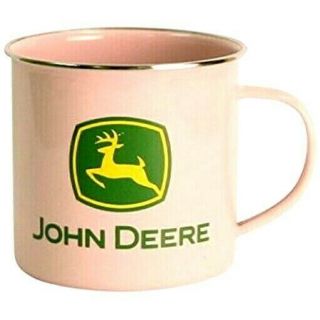 John Deere Pink Stainless Steel Enamelware Mug Cup Coffee Tea Larger Size