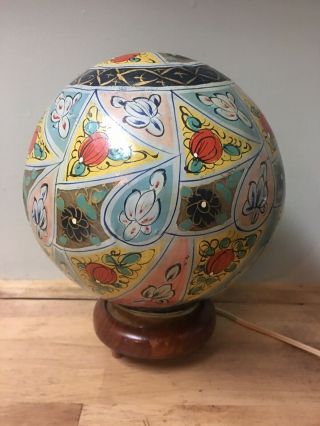 Vintage Paper Mache Round Accent Lamp,  Oriental Paper Mache Lamp 2