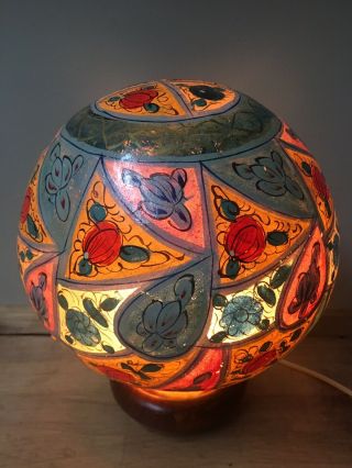 Vintage Paper Mache Round Accent Lamp,  Oriental Paper Mache Lamp 3