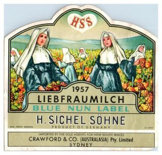 1957 Liebfraumilch Blue Nun Label Wine Bottle Label L5
