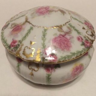 Antique Gda Limoges Hand Painted French Porcelain Vanity Powder Jewelry Box