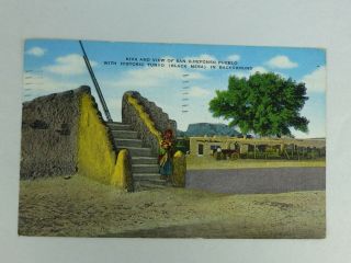 Vintage Postcard Kiva And A View Of San Ildefonso Pueblo Black Mesa Tunyo 1950