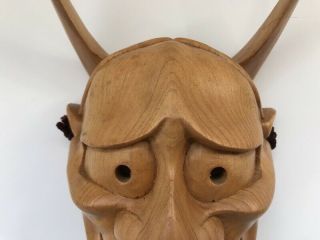 Japanese Wooden Hand Carving Noh Mask Vtg Demon Head Kabuki Kagura g248 2