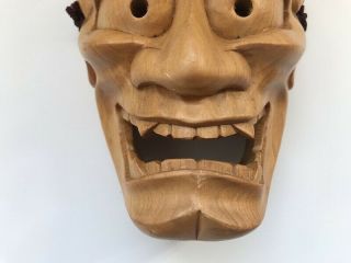 Japanese Wooden Hand Carving Noh Mask Vtg Demon Head Kabuki Kagura g248 3
