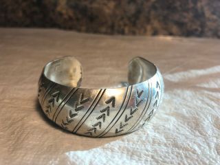 Vintage W.  Tracy Native American Navajo Stamped Sterling Silver Cuff Bracelet