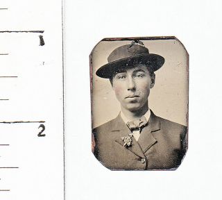 Civil War Era Miniature Gem Tintype Photo.  Young Man W/hat.  946p9