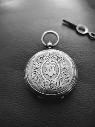 Vintage 800 Fine Silver Key Wind Key Set Pocket Watch Running Flip Open Back
