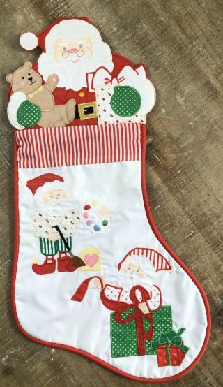 House Of Hatten Vintage Christmas Stocking 18 " Santa Teddy Bear Gift Appliqué