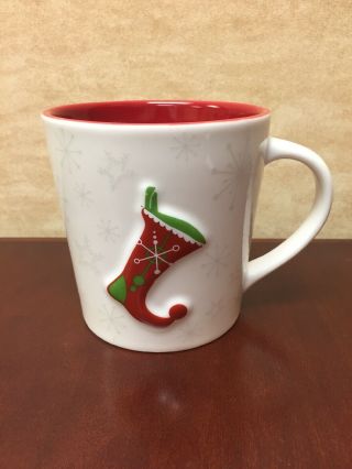 Holiday 2006 Starbucks Coffee Mug Handle White Snowflakes Christmas Stocking Euc