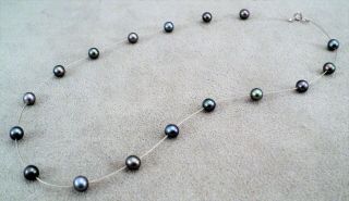 Vintage Tahitian Peacock Pearl On 14k White Gold Wire Necklace 17 " - Estate Find